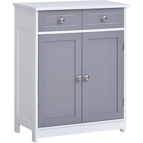 Meuble de salle de bain meuble de rangement 2 tiroirs placard double porte et étagère réglable 60 x 30 x 75 cm gris (1/5)