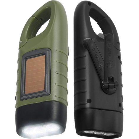 Lampe torche - Lot de 2 - Kit d'urgence lampe torche - Lampe torche à dynamo - Lampe torche militaire - Lampe torche solaire - Lampe torche LED à pression avec dynamo - Éclairage de secours - Énergie (1/5)