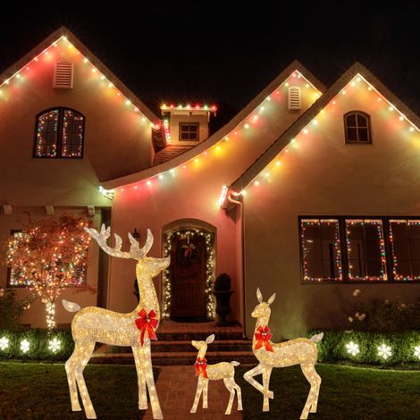 Renard - Ensemble De 3 Cerfs De Noël Avec Éclairage Led - Décoration Intérieure Et Extérieure - Hauteur 30 45 Et 60 Cm - Lot De 3 (1/4)