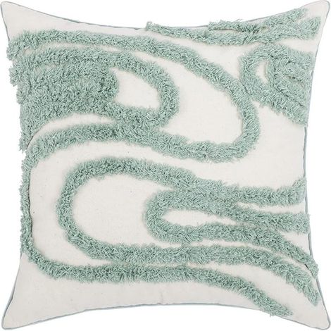 Samtkissenbezug, farbenfroher Dekokissenbezug, strukturiert, mit Fransen bestickt, Pompon-Kissenbezug, für Wohnzimmer, Sofa, 45 x 45 cm, Sen-Bambusgrün (1/4)
