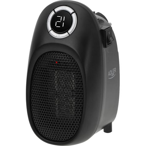 Adler AD7726 Mini Calefactor Portátil Cerámico, Regulador Temperatura 15 - 35ºC, Temporizador, Pantalla LED 1500W Negro (1/5)