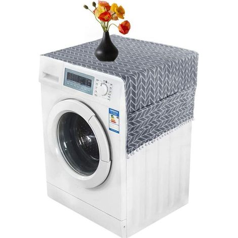 Housse de réfrigérateur à motif géométrique gris, housse anti-poussière pour réfrigérateur à une porte, housse de réfrigérateur à deux portes style champêtre, housse pour lave-linge à chargement front (1/5)