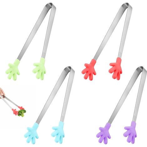 Pinces à sucre - Lot de 4 - Acier inoxydable et silicone - Multicolore - Pour buffet et pâtisserie - 13 cm (1/5)