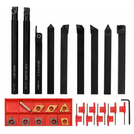 Jeu de 9 outils de tournage, fraise à métaux haute dureté, porte-outil pour tour CNC avec taquet et lame de 10 mm (1/5)