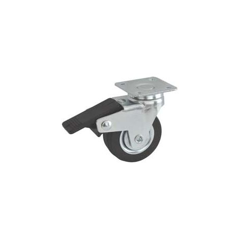 RUOTE A FORCELLA IN GOMMA CON PIASTRA GIREVOLE  E FRENO 160BIS- - ø mm.40x18 piastra mm.40x40 mm.56h. port. Kg.20 - 4 pezzi AVO
