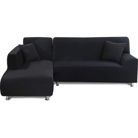 Housse de Canapé d'angle Extensible,Couverture de Canapé Revêtement de Canapé Universelle de Forme L (3 Places+2 Places,Noir) (1/5)