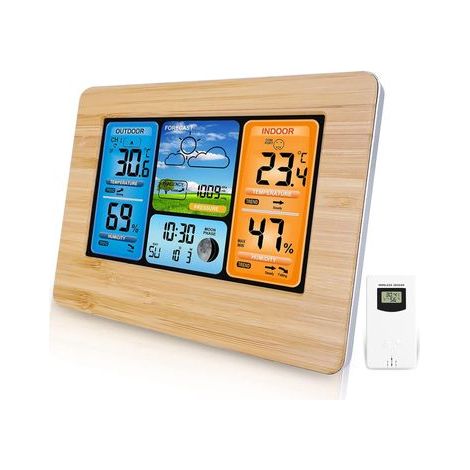 Station météo sans Fil Station météo numérique avec Station météo Thermomètre avec Alarme et humidité Baromètre Alarme Horloge météo à Phase Lunaire avec capteur extérieur (1/5)