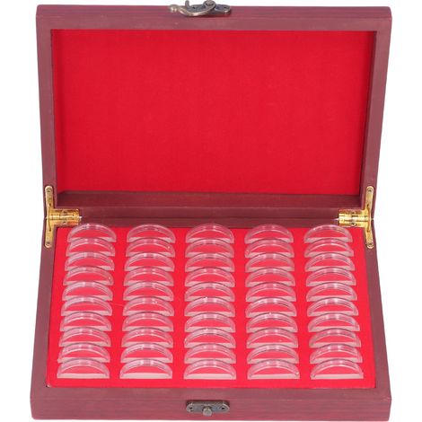 Boîte de rangement vintage en bois pour 50 pièces de monnaie, avec étui de protection transparent, idéale pour les collectionneurs. Cadeau parfait. (1/5)