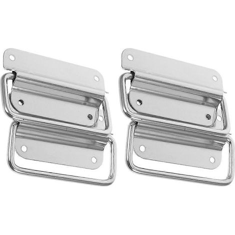 Lot de 4 poignées de coffre pliables en acier inoxydable, avec anneau de traction, pour coffres à outils, malles, caisses et boîtes de rangement robustes, usage industriel et extérieur, couleur argent (1/4)