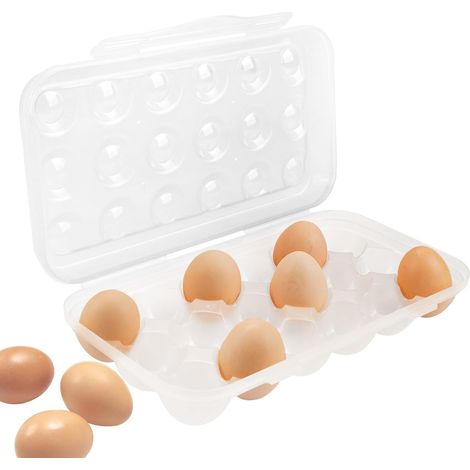 1 - Boîte à œufs - Rangement plastique - Pour 18 œufs - Empilable et robuste - Cuisine camping voyage - Transparent - 30x16 cm