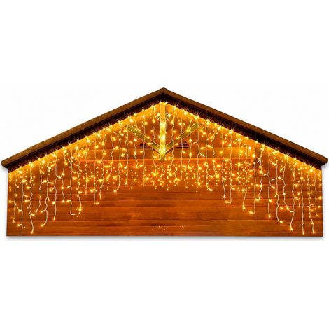 Guirlande Solaire LED Rideau Glaçons Jaune Chaud, 162 LED, Étanche pour Jardin et Décoration Extérieure (1/5)