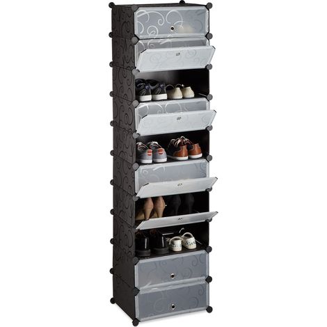 Relaxdays Schuhregal 10 Ebenen, Schuhschrank groß, Steckregal platzsparend, Regal DIY, HxBxT 176 x 49 x 37 cm, schwarz