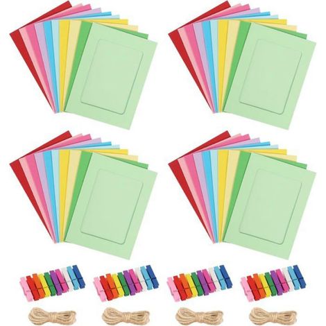 Guirlande photo murale - - 40 cadres papier 10x15 cm - 40 pinces en bois - 4 cordes de 2 m - Papier kraft épais (1/5)