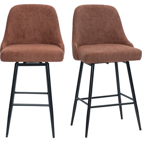 Sgabelli bar girevoli 360° in tessuto ciniglia testurato terra bruciata e metallo H66 cm (confezione da 2) HASTA
