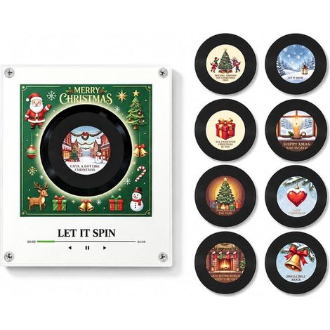 Boîte à musique magnétique NFC Platine vinyle de Noël Coffret 5 : Boîte à musique magnétique NFC avec lumières et fonction de rotation