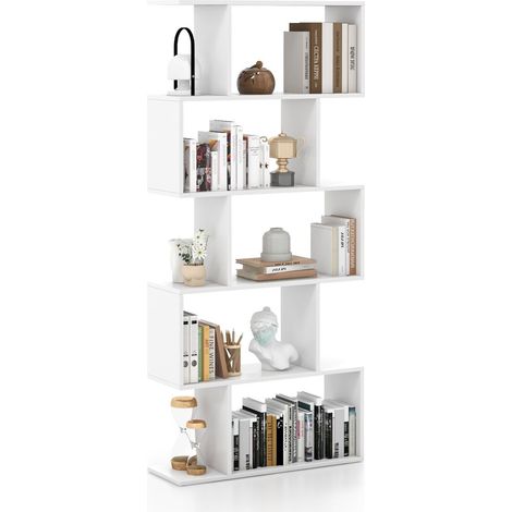 5-tier Bookcase Anti-Toppling S-Shaped Bookshelf Wooden Storage Display Rack (1/5)