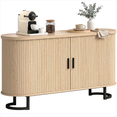 Buffet ovale à portes coulissantes en bois naturel 140x40x75 cm – Design scandinave (1/5)