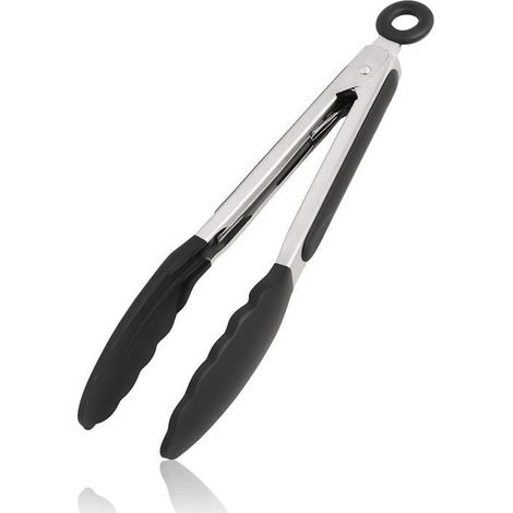 Pince de cuisine en silicone 1 unité Acier et silicone Résistante à la chaleur Friteuse à air chaud et barbecue Noire 23 cm (1/5)