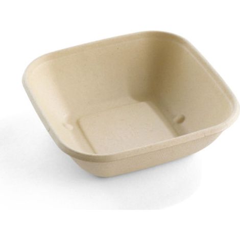 D-Work 300 Saladiers Carrés 750 ml - Pulpe de Canne Biodégradables - Dimensions 17,5 x 17,5 x H. 5 cm - Résistance Thermique - Idéal pour Plats Chauds et Froids - Écologique (1/2)