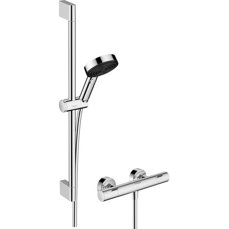 Hansgrohe Ecostat Fine Thermostatic Exposed Mixer Shower Handset & Riser Chrome (1/5)