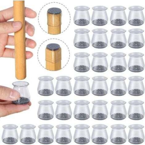 [JAMAIS UTILISÉ] 32 pièces Protection Pied de Chaise Silicone, Petit Patin de Chaise, Protections de Sol en Silicone Transparent pour Pieds de Chaise avec Patins en Feutre, pour sols en Bois Dur et ca (1/4)