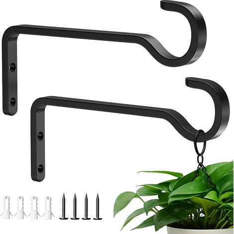 Lot de 2 crochets muraux pour plantes de 15 cm (6 pouces), robustes, pour l'extérieur, carillons, paniers, lanternes, suspensions pour plantes, métal - Noir (1/5)