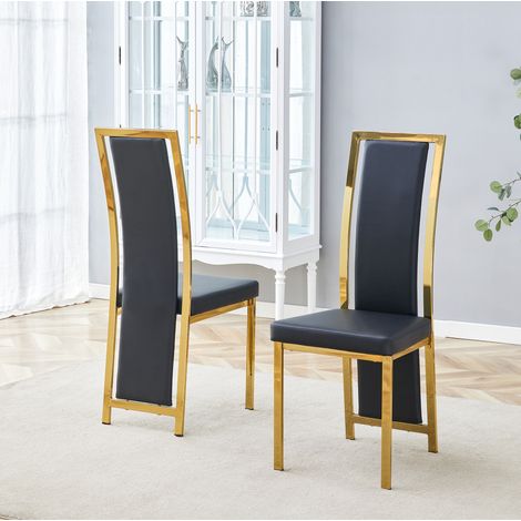 Juego de 2 sillas de comedor negras en PU, estructura dorada DESVIAE (1/5)