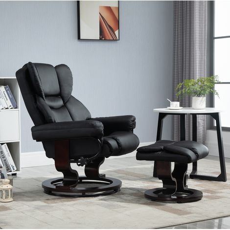 Sillón relax giratorio con reposapiés, función reclinable, polipiel negra OKMYHOME (1/5)