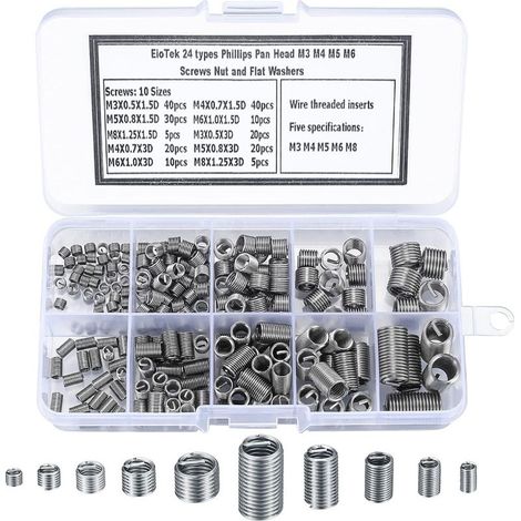 200 Pièces Inserts Filetés Auto-taraudeurs, Vis d'Insertion de Filetage en Acier Inoxydable, M3 M4 M5 M6 M8 Écrou d'Insertion de Filetage à Vis Auto-Taraudeuse pour Réparation Hélicoïdale (1/5)