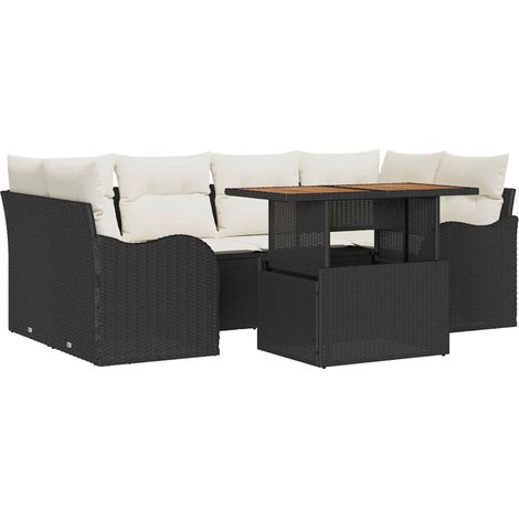 Maison Exclusive - Garten-Sofa-Set mit Speicher 7 pcs Schwarz Pol