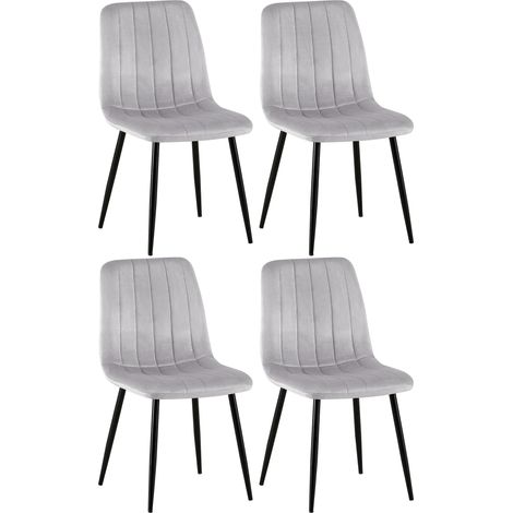 Lot de 4 chaises de salle à manger couture décorative vertical assise en velours gris et pieds en métal noir 100001865 (1/5)