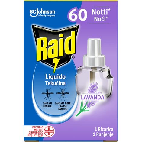 Raid Liquido Elettrico Antizanzare Comuni e Tigre, Ricarica, Fragranza alla Lavanda, Confezione Da 1 Ricarica da 36ml, 60 Notti (1/5)