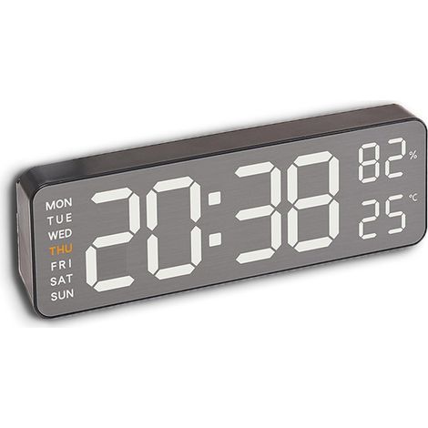 Horloge murale numérique avec 5 luminosité réglable Affichage LED 12/24 heures Réveil Noir (1/5)
