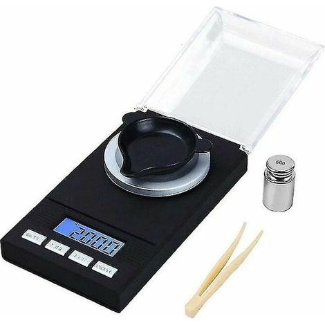 0,001 g elektronische Digitalwaage, tragbare Mini-Präzisionswaage, professionelle Taschenwaage, Milligramm, 50 g, Kalibriergewicht, Pinzette (1/4)