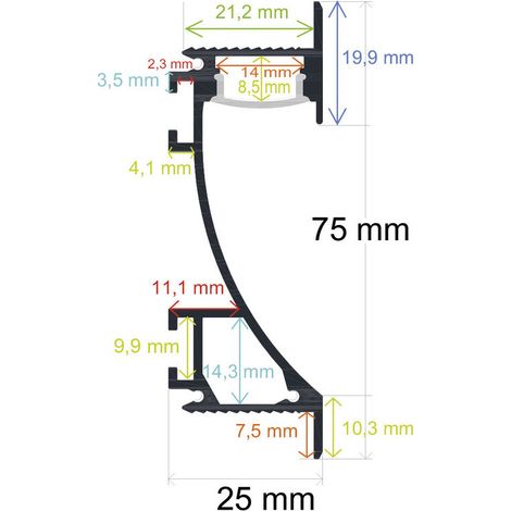 Profil Led Plinthe murale Opal 75x25mm 2m 167060