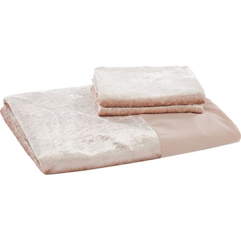 Parure de lit en Velours avec Housse de Couette et taies d'oreiller - 2 Places (200 x 200 cm) - Champagne (1/4)