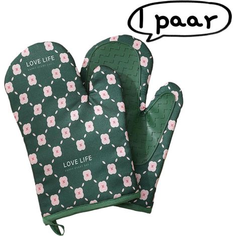 Paire de gants de cuisine avec poignées en silicone résistantes à la chaleur et au feu pour four et micro ondes couleur verte (1/5)