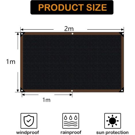 Voile-d'ombrage-Toile-Filet-Ombrage-Exterieur Rectangulaire avec œillets pour Balcon, Serre, Jardin, Pergola, Patio Lawn - 2x1 m - Noir (1/3)