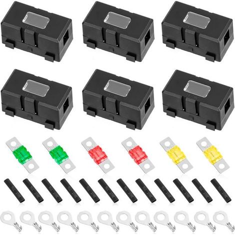 6 pièces porte-fusible voiture, support fusible midi et méga 40A 50A 60A, boîtier PA66 étanche avec fenêtre de contrôle, pour véhicules et bateaux