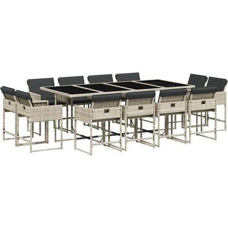 Maison Exclusive - 13-tlg. Garten-Essgruppe mit Kissen Hellgrau P