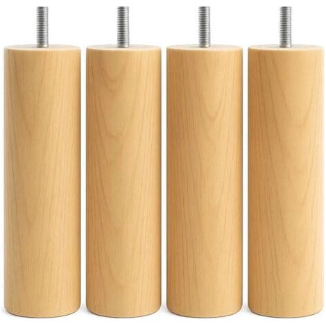 Lot de 4 - Pieds de lit - Sommier - Bois massif hêtre - Filetage M8 - Pour chambre à coucher - Naturel - 20x6 cm-Chrom (1/5)