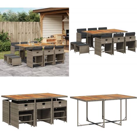 11-tlg. Garten-Essgruppe mit Kissen Grau Poly Rattan - Gartenmöbel Set - Gartentisch - Gartenstühle - Gartenhocker - Rattan Möbel - Home & Living (1/5)