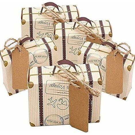 Lot de 100 mini boîtes à dragées en papier kraft vintage avec étiquettes et ficelle en toile de jute pour mariage/voyage (1/5)