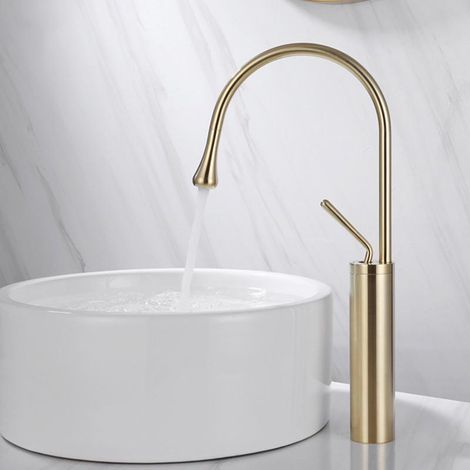 Robinet Cuisine, Mitigeur Cuisine de Pivotant à 360°, Robinetterie de Cuisine avec Bec Haut, Robinet Evier Froid & Chaud, doré brossé 45cm (1/3)
