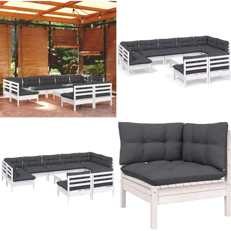 10-tlg. Garten-Lounge-Set mit Kissen Weiß Kiefer Massivholz - Garten Lounge Set - Kiefernholzmöbel - Outdoor Möbel - Gartengeräte - Loungemöbel - Home & Living (1/5)