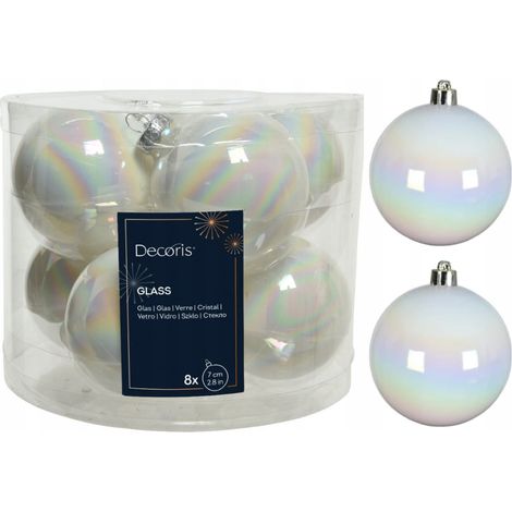 Set mit 8 weißen Weihnachtskugeln aus Glas, 7 cm (1/3)