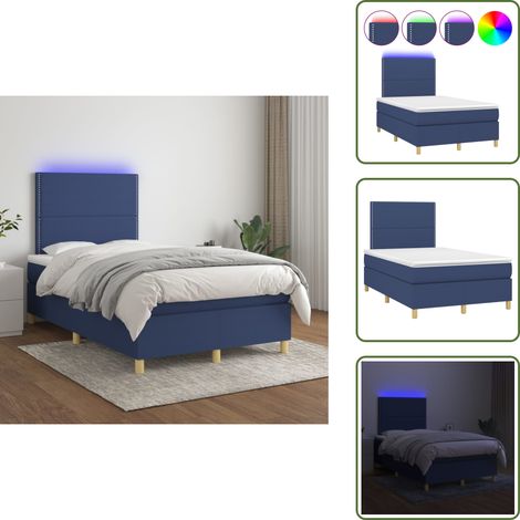 Letto con luci LED - vidaXL Letto a Molle con Materasso e LED Blu 120x200cm in Tessuto - Letto con testiera regolabile