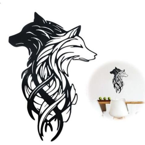 Décoration murale tête de loup en métal, idéale pour la chambre, le jardin ou toute autre pièce. Cadeau parfait pour l'intérieur et l'extérieur. (1/4)