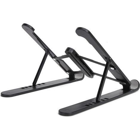 Support d'ordinateur portable réglable 6 positions, plateau de bureau rafraîchissant pliable et inclinable noir (1/5)