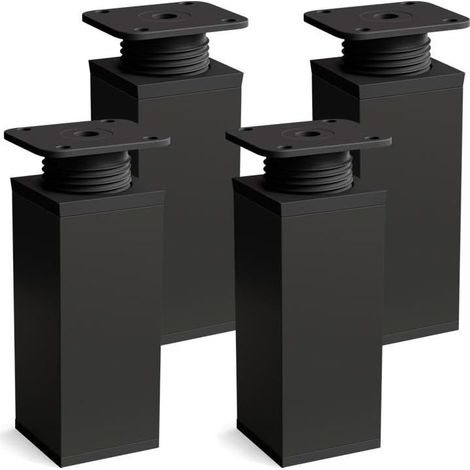 Adjustable furniture legs, set of 4 – Matte black – Height 60mm – Angled shape – For hardwood and aluminum furniture (1/4)